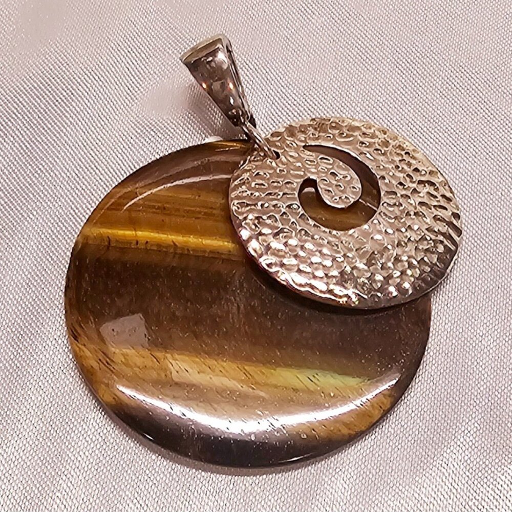Pendant with Sterling Silver Swirl and Tigers Eye Disc